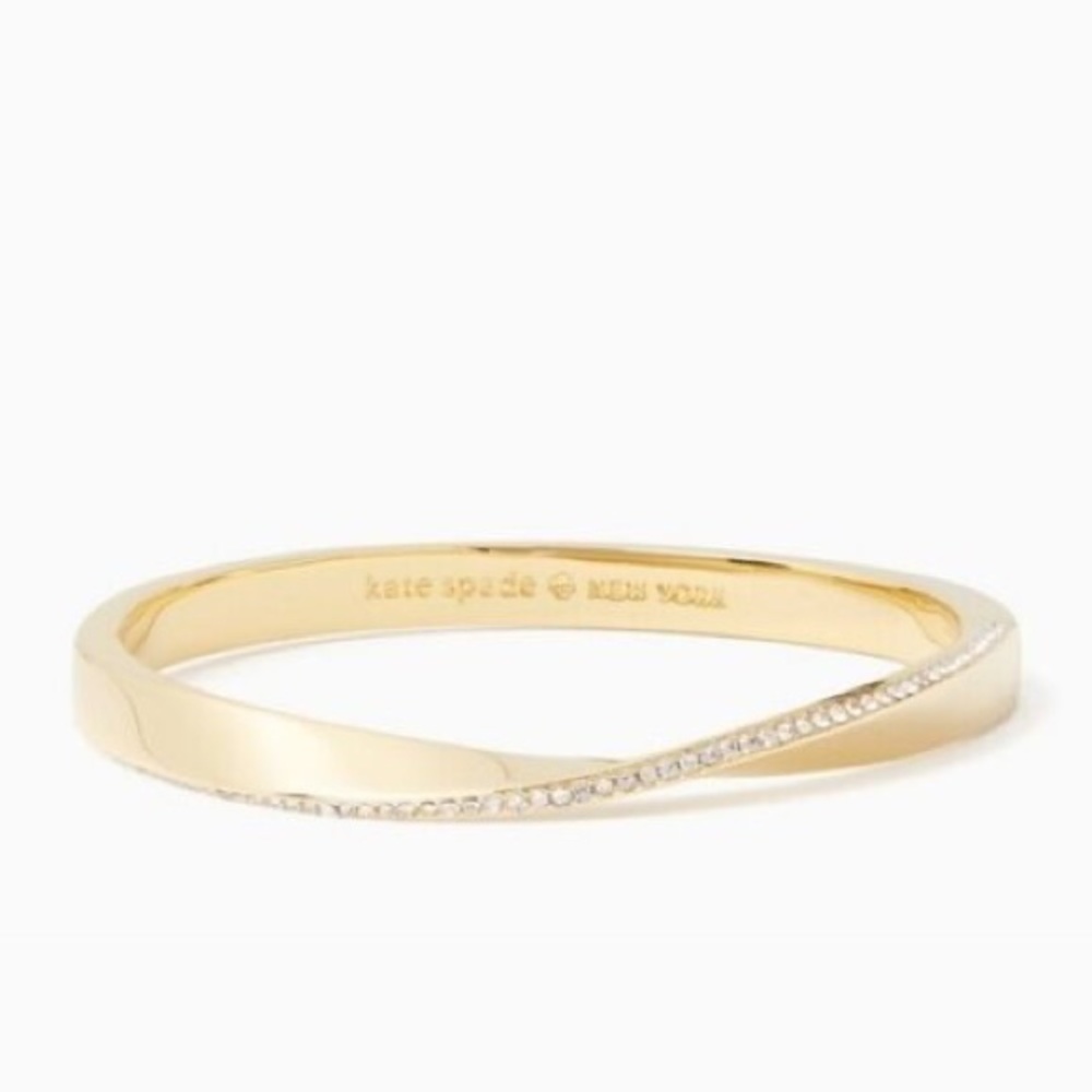 Kate Spade Do The Twist gold pave hinged bracelet bangle NWT